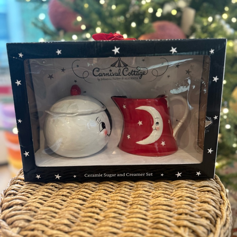 Johanna Parker sugar creamer Christmas set moon Carnival cottage